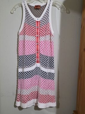 Missoni White, Pink, Coral & Black Crochet Knit Dress Used